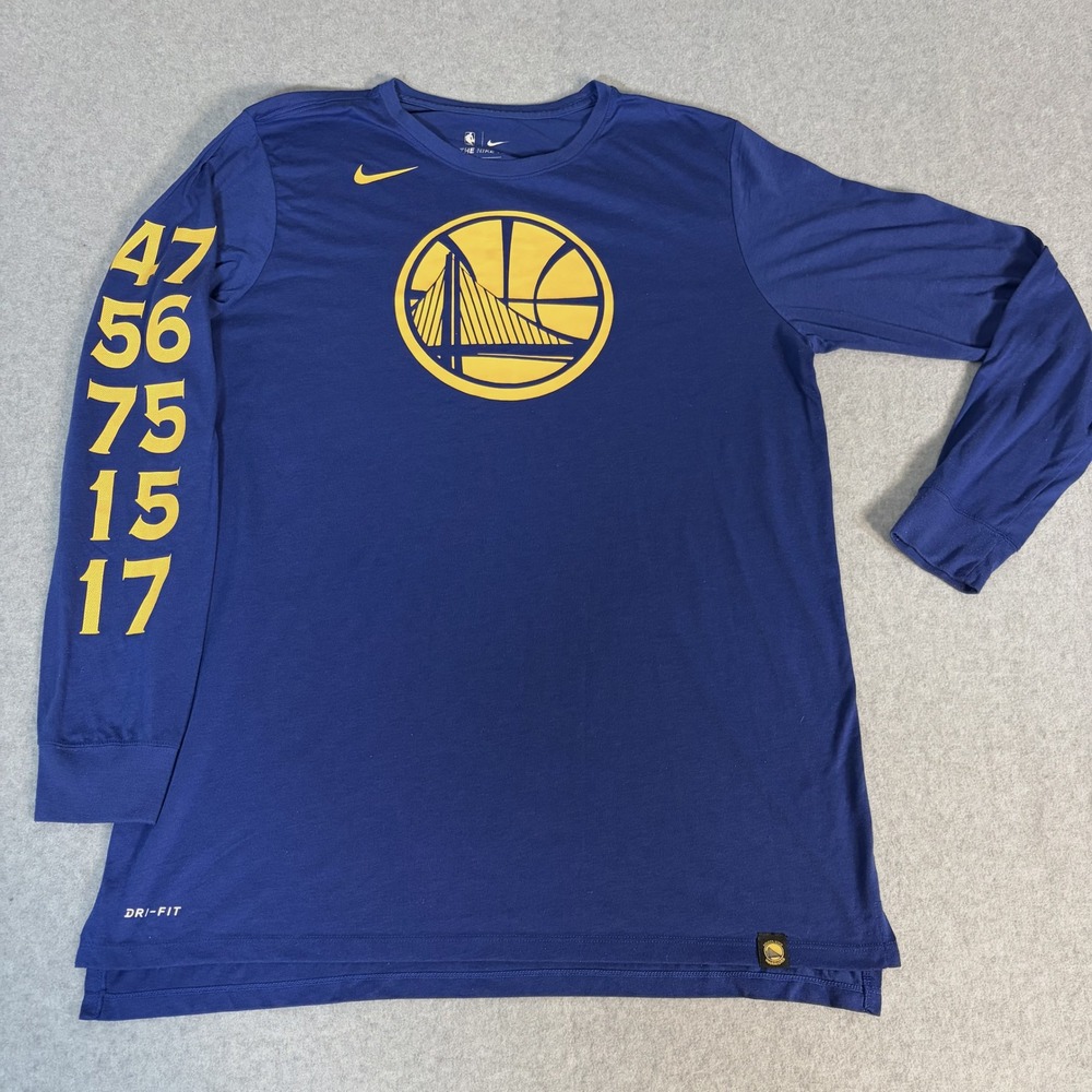 Nike Golden State Warriors NBA Dri-Fit Long Sleeve Shirt Blue Mens Large